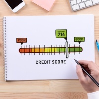 credit score scale report on a notepad
